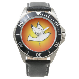 Konfirmations-Taube mit Gold, roten Strahlen Armbanduhr
