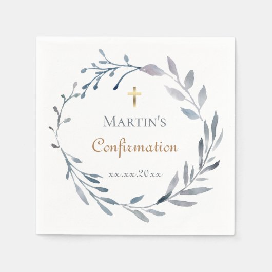 Konfirmationsblaue Girlande  Serviette (Vorderseite)
