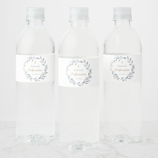 Konfirmationsblauer Kranz Wasserflaschenetikett (Flaschen)