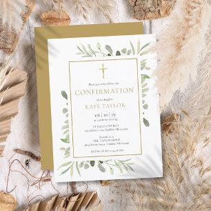 Konfirmationseinladung Greenery Gold Einladungspostkarte