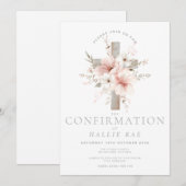 Konfirmationseinladung Mädchen, moderne Blumenkreu Einladung (Vorne/Hinten)