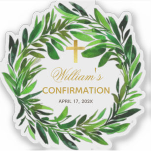 Konfirmationsgrün Kruzifix aus Faux-Gold Aufkleber