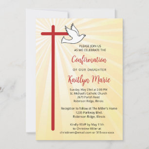Konfirmationskarte für Tochter Kreuz Taube Goldene Einladung