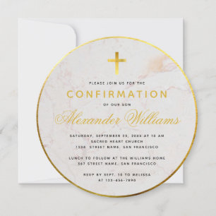 Konfirmationsrunde Faux-Goldfolie Marmorschrift Einladung