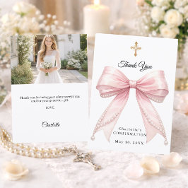 Konfirmationsschleife rosa Perlen Foto Mädchen Dankeskarte