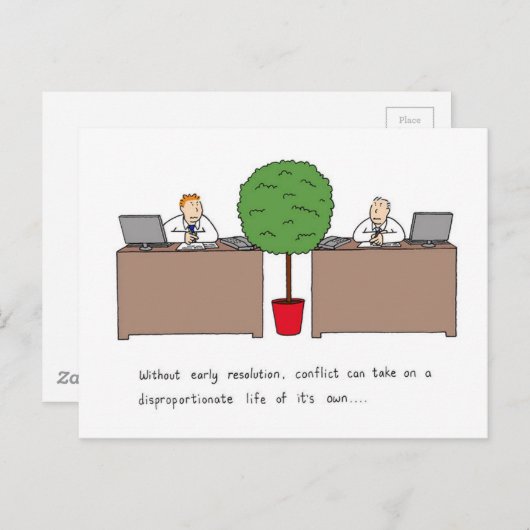 Konfliktlösung am Arbeitsplatz, Cartoon. Postkarte (Vorne/Hinten)