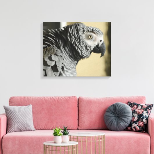 Kongo Afrikanischer Grau Papagei mit Ruffled Feath Leinwanddruck (Insitu (Wohnzimmer))