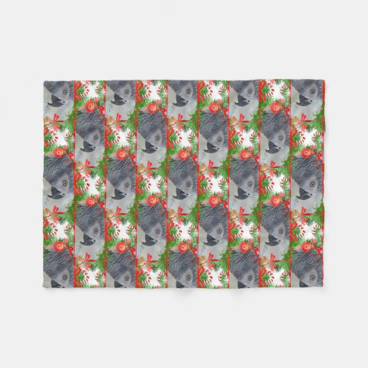 Kongo-Grau-Papagei-Weihnachten Fleecedecke (Vorderseite (Horizontal))