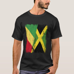 Kongo Jamaika Halbe Flagge Kongolesisches Jamaikan T-Shirt