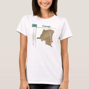 Kongo-Kinshasa Karte + Flagge + Titel T-Shirt