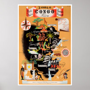 Kongo-Kunst-Afrika-Reiseplakat-Afrikanischer-Karte Poster