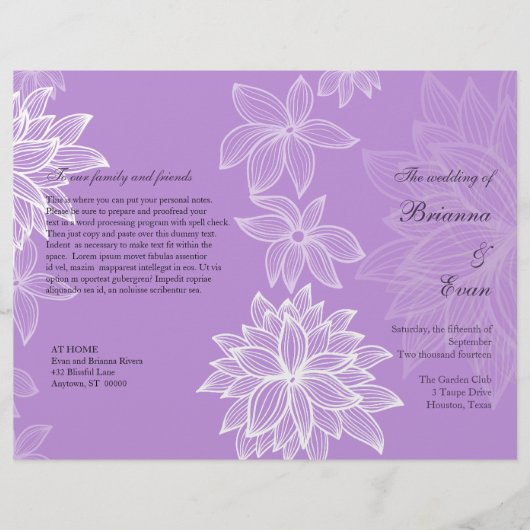 Kongoter Flyer des Bloom Lilac-Hochzeitsprogramms (Vorderseite)