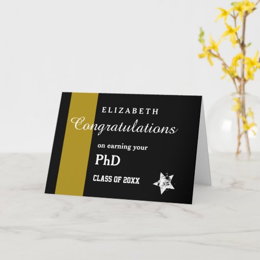 KONGRATULATIONEN PHD Grad Gold Streifen A0Ag Karte (Gelbe Blume)