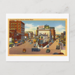 Kongress und freie Straßen, Portland, Maine Vintag Postkarte