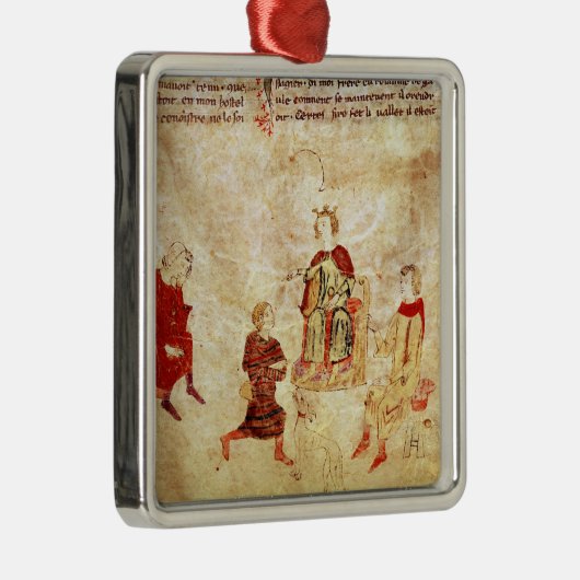 König Arthur auf seinem Thron umgeben Silbernes Ornament (Rechts)