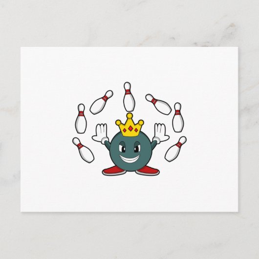 König beim Bowling mit Bowlingnadel Postkarte (Vorderseite)