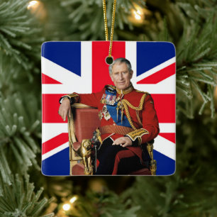 König Charles III. britische Flagge Weihnachtsgruß Keramikornament