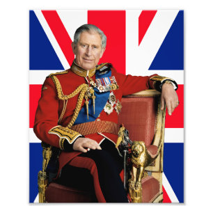 König Charles III. mit britischer Flagge Fotodruck