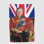 König Charles III. mit britischer Flagge Golfhandtuch (Vorderseite)