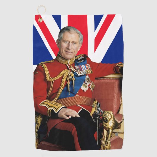 König Charles III. mit britischer Flagge Golfhandtuch (Vorderseite)