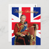 König Charles III mit britischer Flagge Happy Birt Postkarte (Vorne/Hinten)