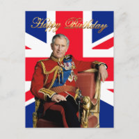 König Charles III mit britischer Flagge Happy Birt