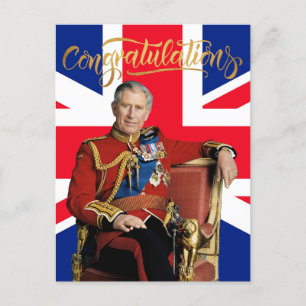 König Charles III mit britischer Flagge Herzlichen Postkarte