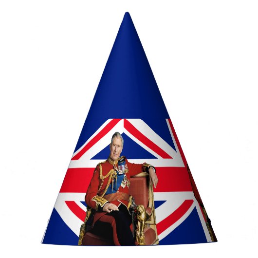 König Charles III. mit britischer Flagge Partyhütchen (Vorderseite)