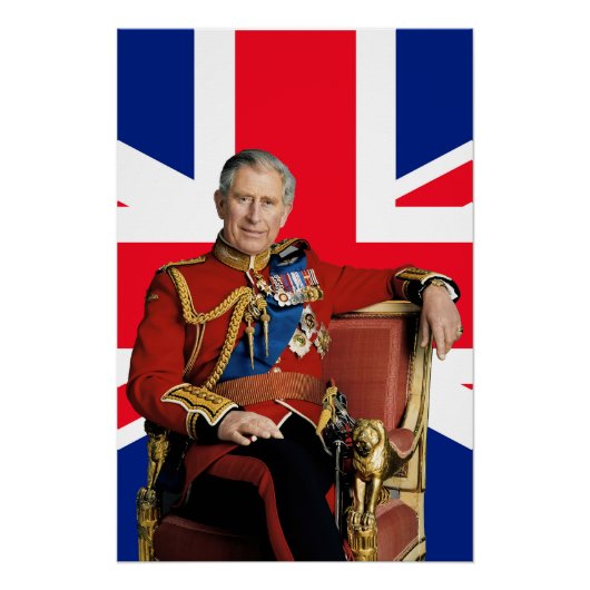 König Charles III. mit britischer Flagge Poster (Vorderseite)