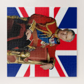 König Charles III mit britischer Flagge Puzzle (Horizontal)