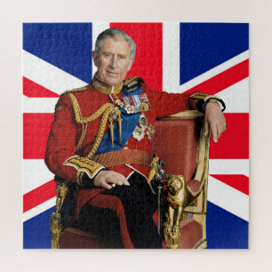 König Charles III mit britischer Flagge Puzzle