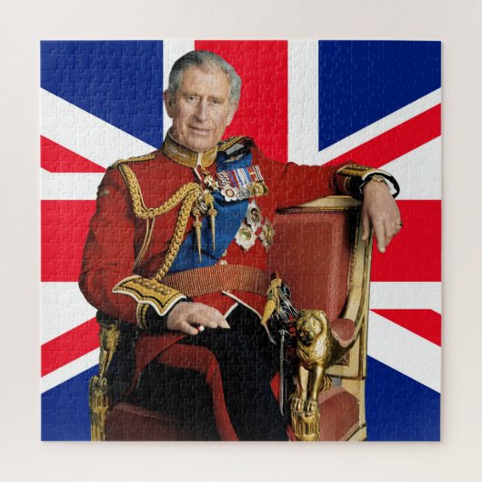 König Charles III mit britischer Flagge Puzzle (Vertikal)