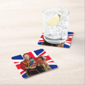 König Charles III. mit britischer Flagge Rechteckiger Pappuntersetzer (Vor Ort)