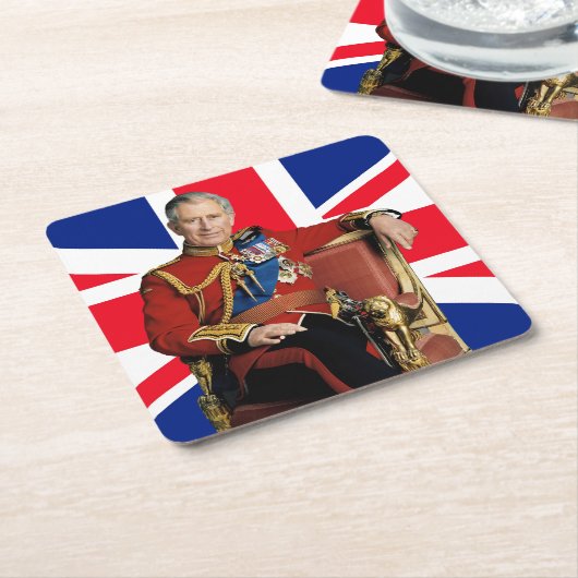 König Charles III. mit britischer Flagge Rechteckiger Pappuntersetzer (angewinkelt)