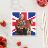 König Charles III. mit britischer Flagge Serviette (Beispiel)
