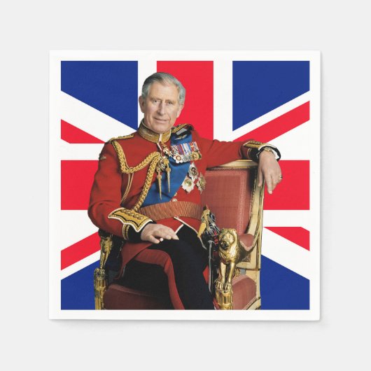 König Charles III. mit britischer Flagge Serviette (Vorderseite)