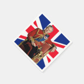 König Charles III. mit britischer Flagge Serviette (Ecke)