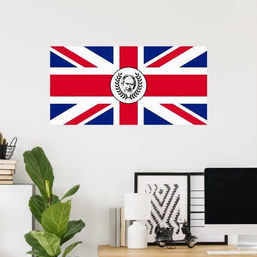 König Charles III. über die Jack Flag in der Briti Poster (Heimbüro)
