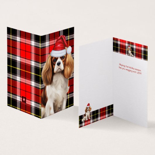 König Charles Spaniel mit Kariertem Weihnachtsfeie (Innenseite und Außenseite)