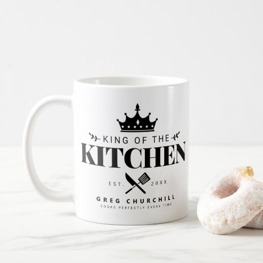 König der Küche Eleganter Feinschmecker Männer mit Kaffeetasse (Mit Donut)