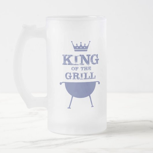 König des Grills, blau Mattglas Bierglas (Links)
