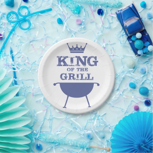 König des Grills, blau Pappteller (Party)