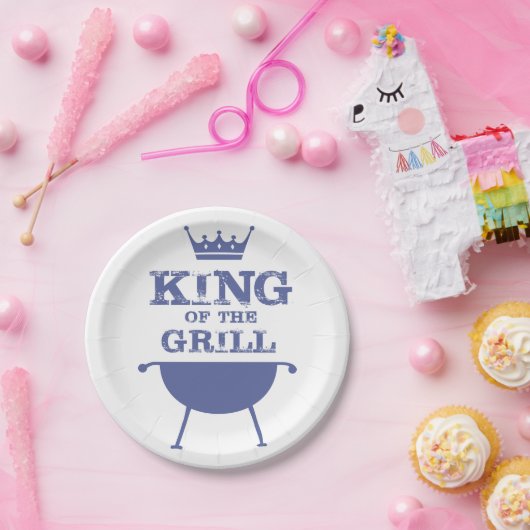 König des Grills, blau Pappteller (Party)