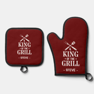 König des Grills personalisiertes BBQ Ofenhandschuh & Topflappen-Set