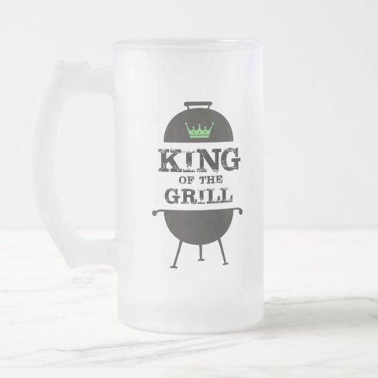 König des Grills, schwarz-grüne Krone Mattglas Bierglas (Links)