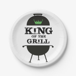 König des Grills, schwarz-grüne Krone Pappteller