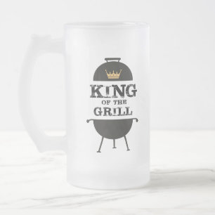 König des Grills, schwarze Goldkrone Mattglas Bierglas