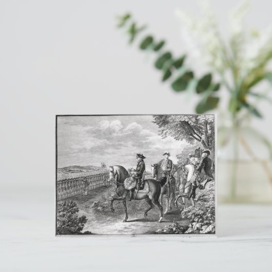 König Friedrich II. von Preußen überprüft die Postkarte (Stehend Vorderseite)