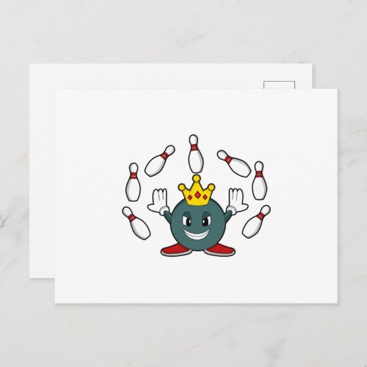 König im Bowling mit Bowling Button Postkarte (Vorne/Hinten)