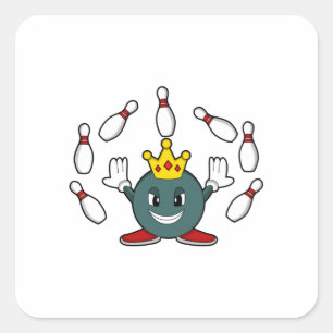 König im Bowling mit Bowling Button Quadratischer Aufkleber